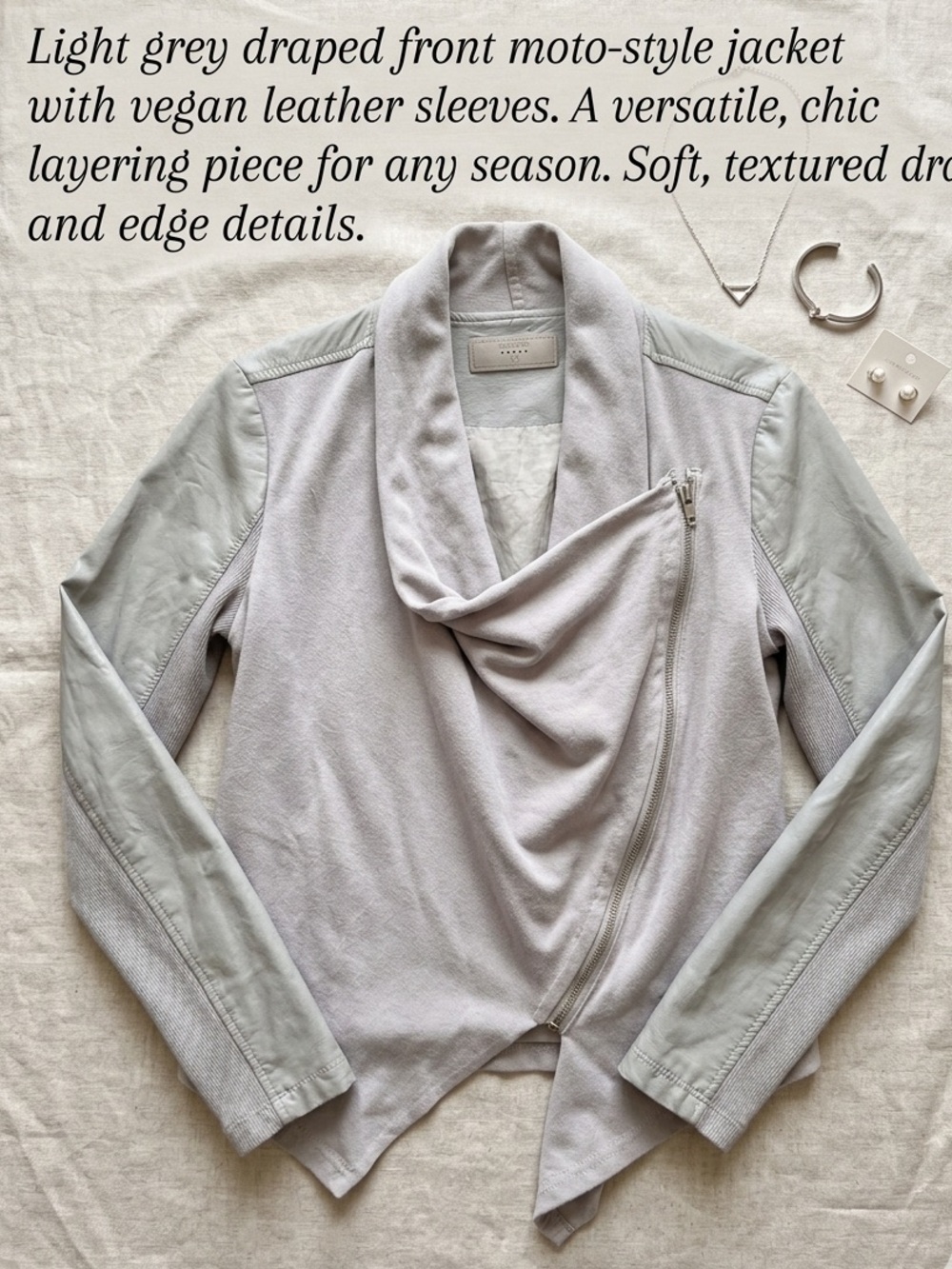 Blank NYC Light Grey Draped Moto Cardigan Jacket